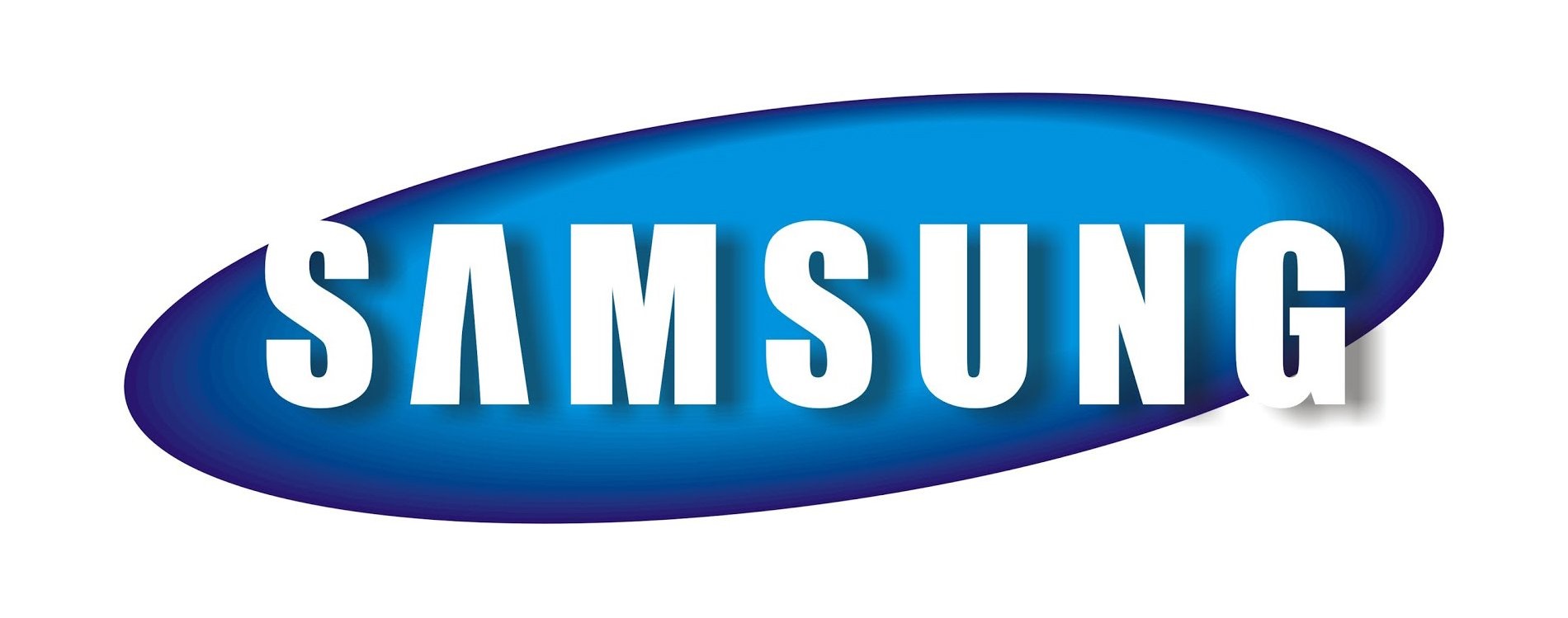 Blue oval with SAMSUNG written in white letters