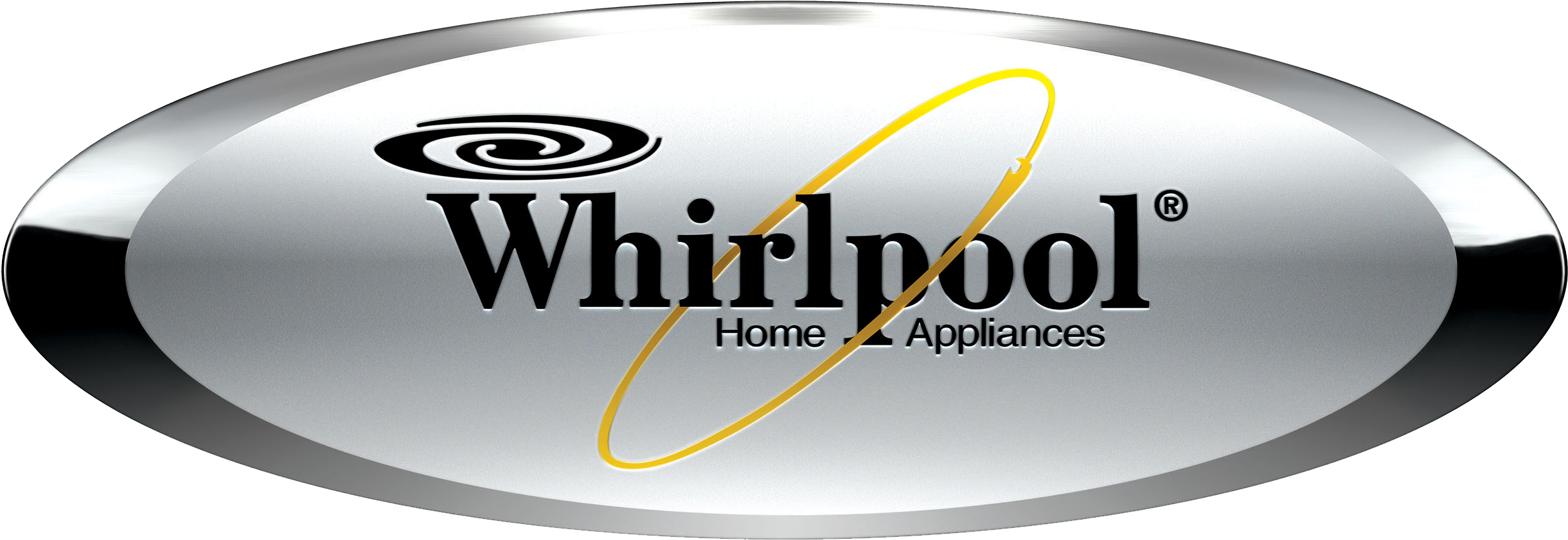  Silver oval with the words Whirlpool
